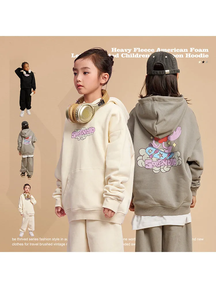 Loose-Fitting Foam Cartoon Print Kids Hoodies