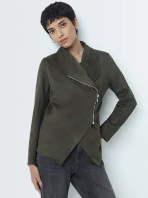 LOV Olive Suede Zipper Jacket