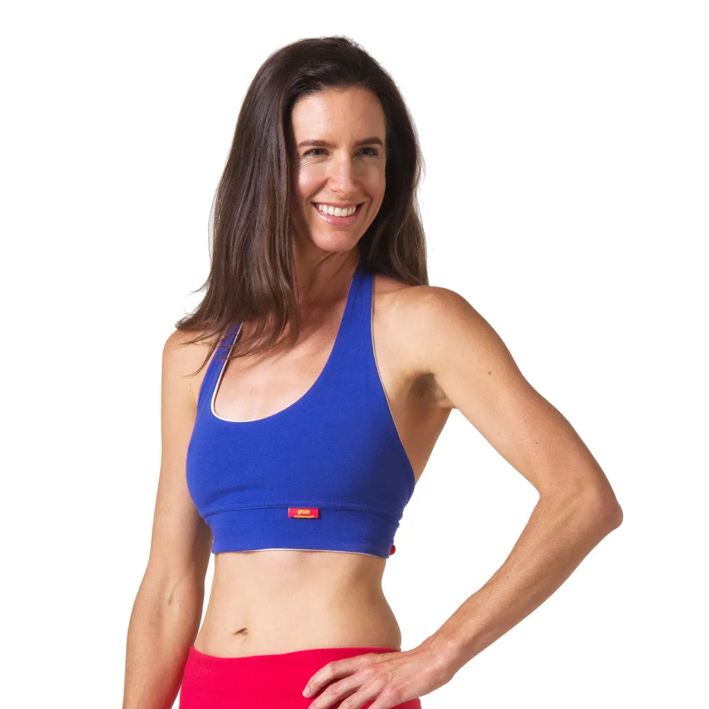 Love Lace-up Reversible Halter Yoga Bra  - White and Royal Blue