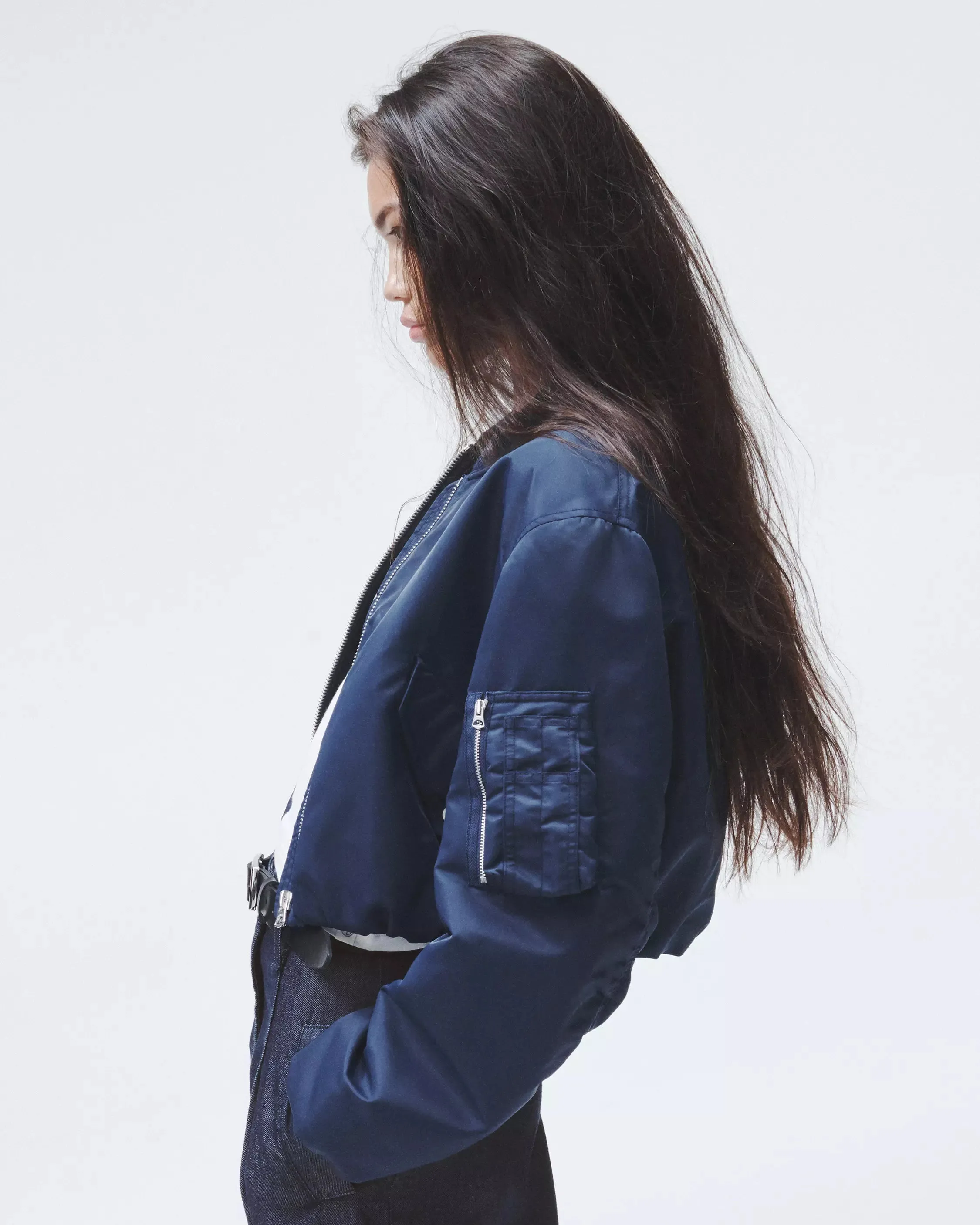 Maggie Cropped Nylon Bomber