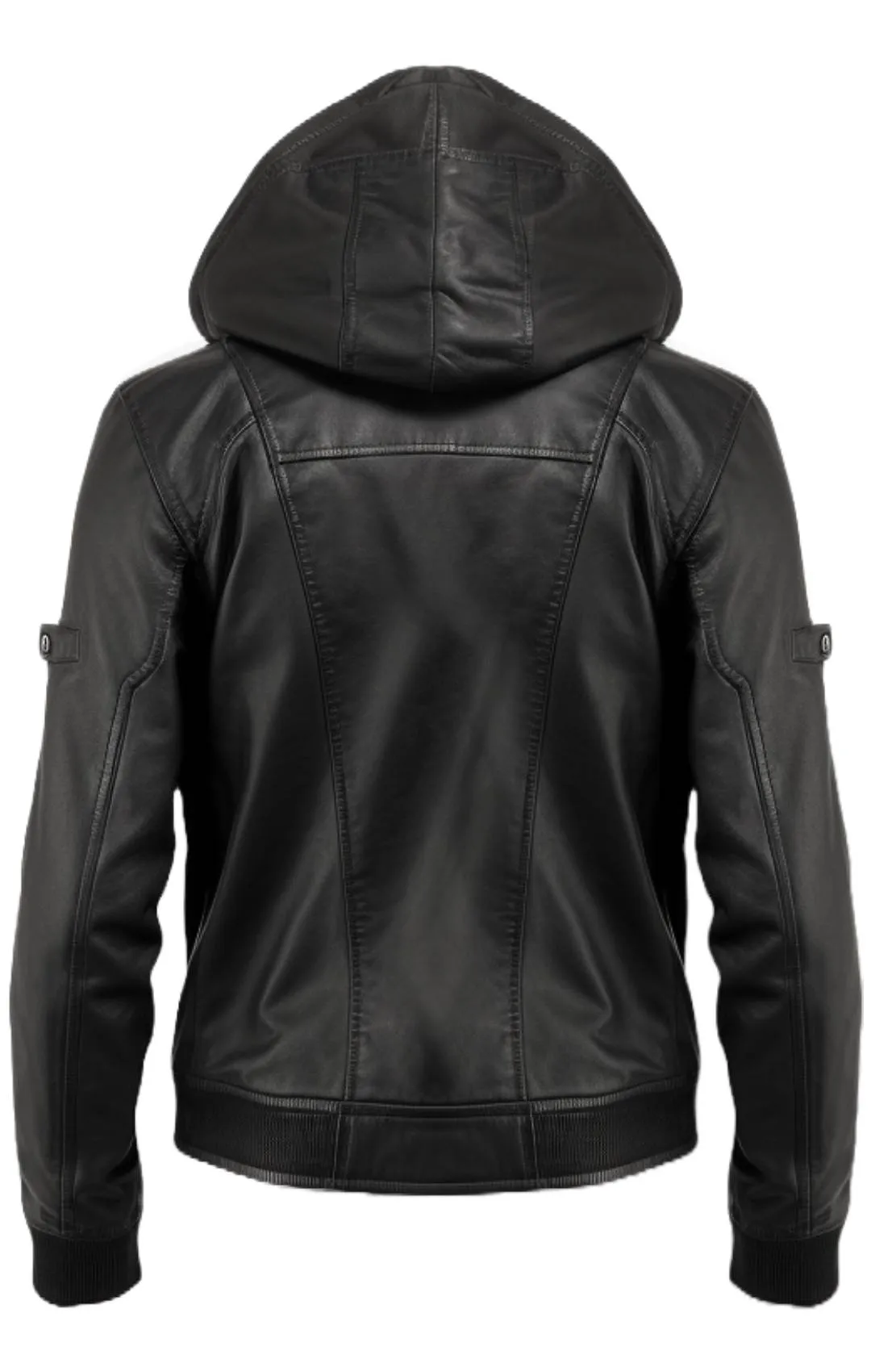 Men Black Hooded Leather Jacket - Hooded Black Jacket