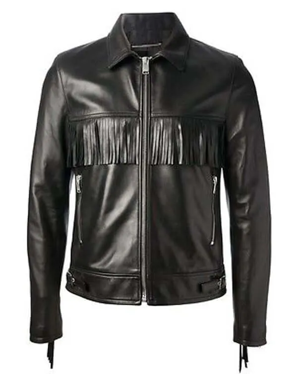 Men Handmade Black western Fringe Leather Jacket, Men's western Leather Jacket