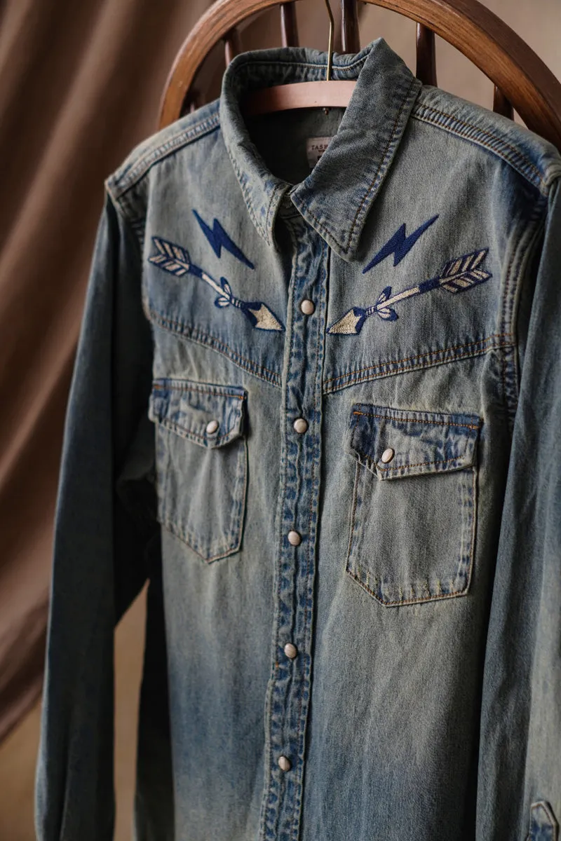 Men's Navajo Embroidery Western Denim Shirt