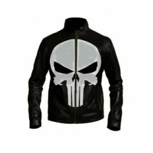 Mens Punisher Skull Head Black Leather Jacket