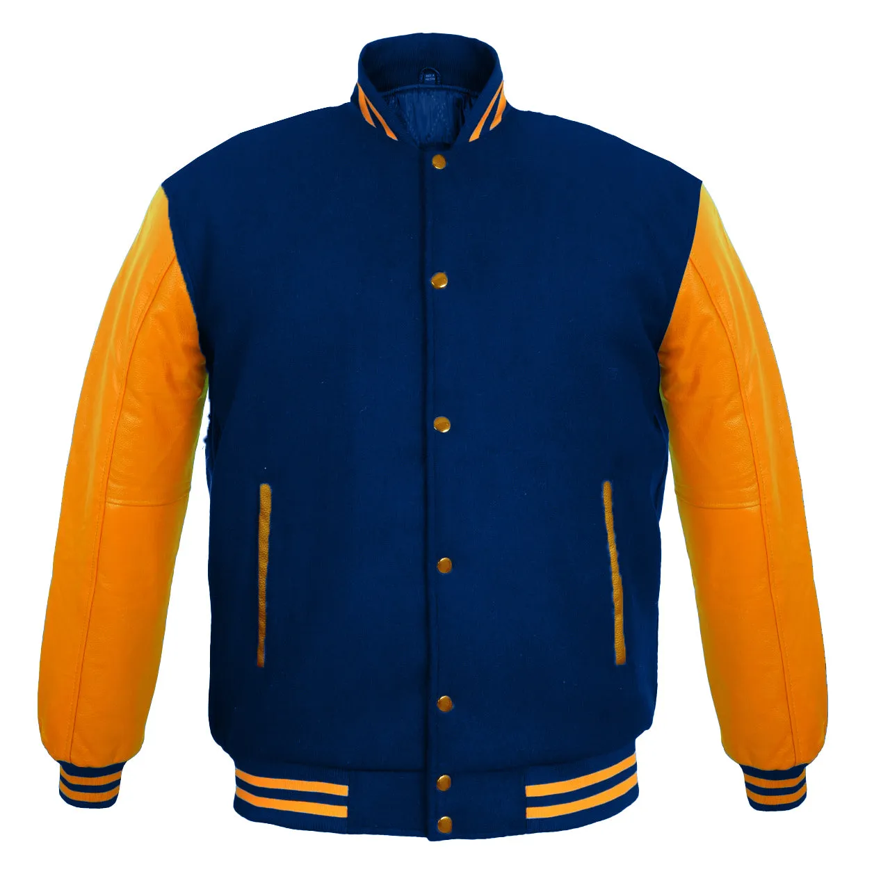 Men's Varsity Jackets Genuine Leather Sleeve And Wool Body blue/Yellow