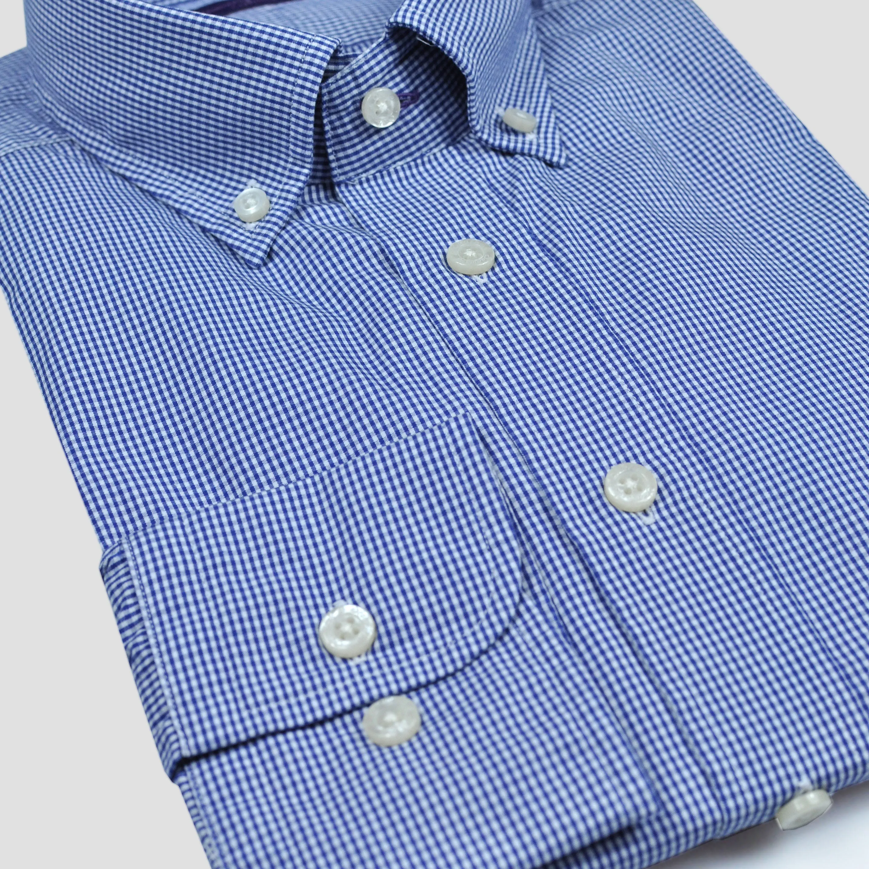 Micro Gingham Button Down Shirt in Blue