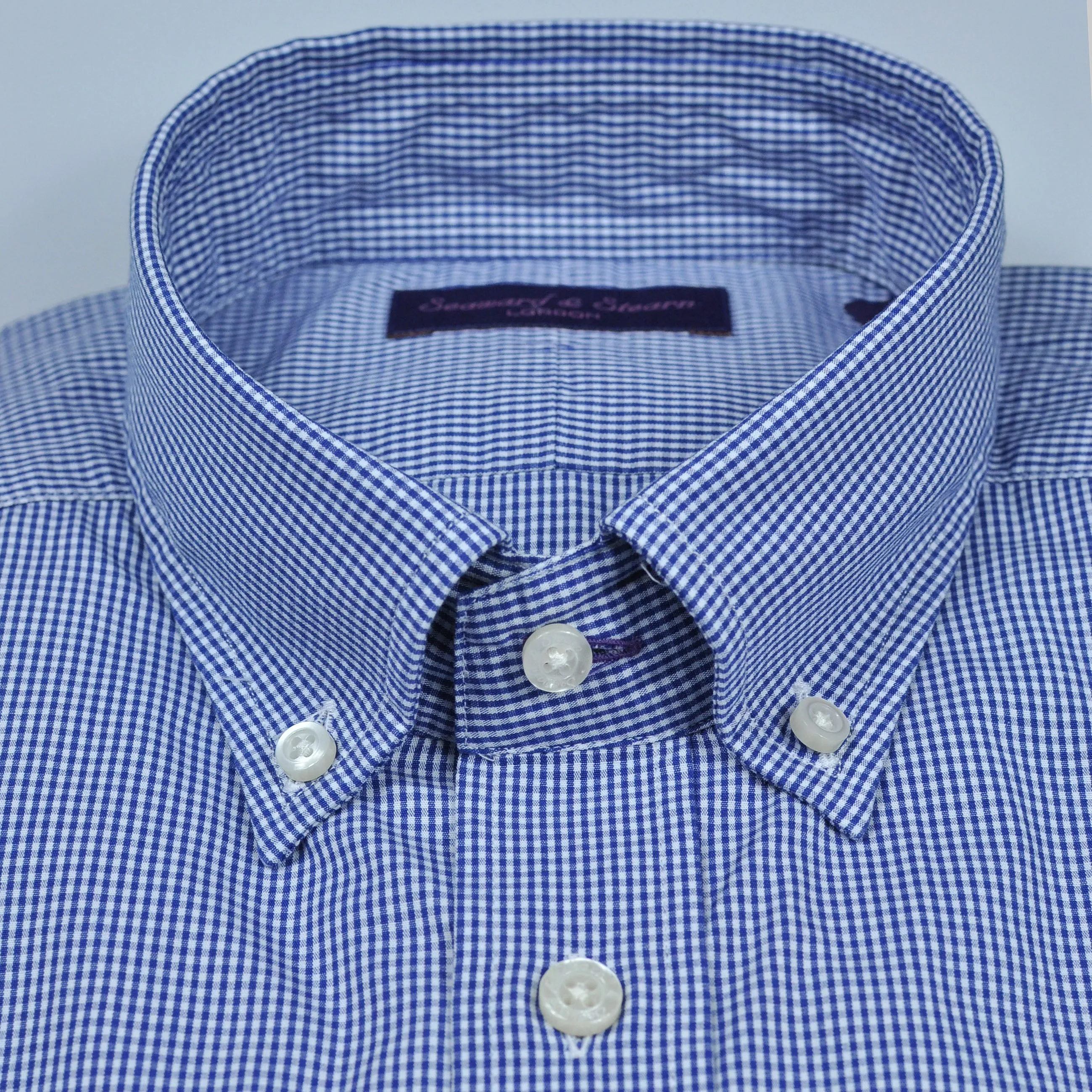 Micro Gingham Button Down Shirt in Blue