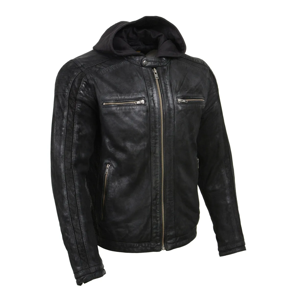 Milwaukee Leather Vintage SFM1807 Men's Black Premium Leather Hooded Jacket