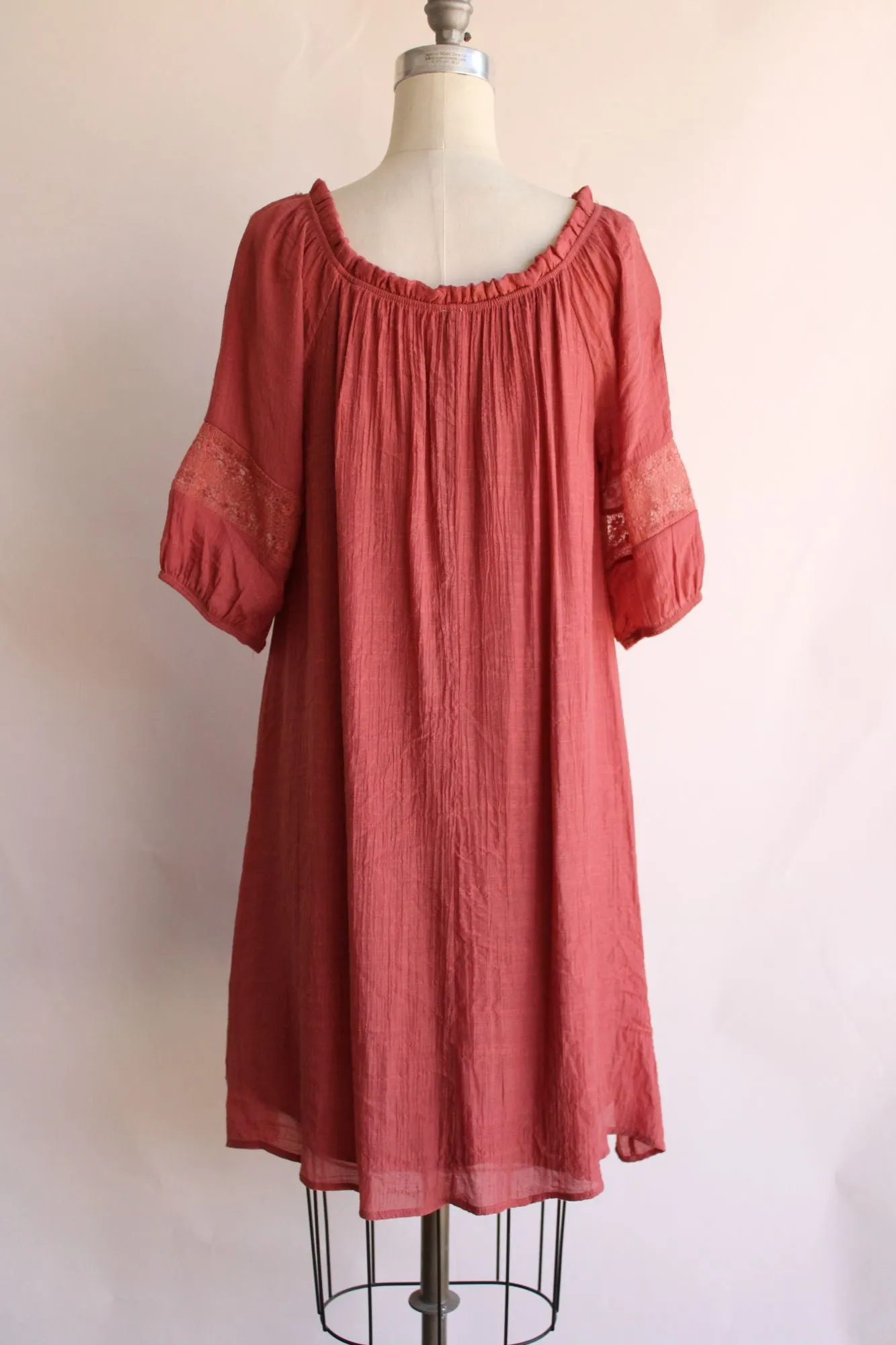 Naif Womens Salmon Pink Boho Style Peasant Dress, Size PL