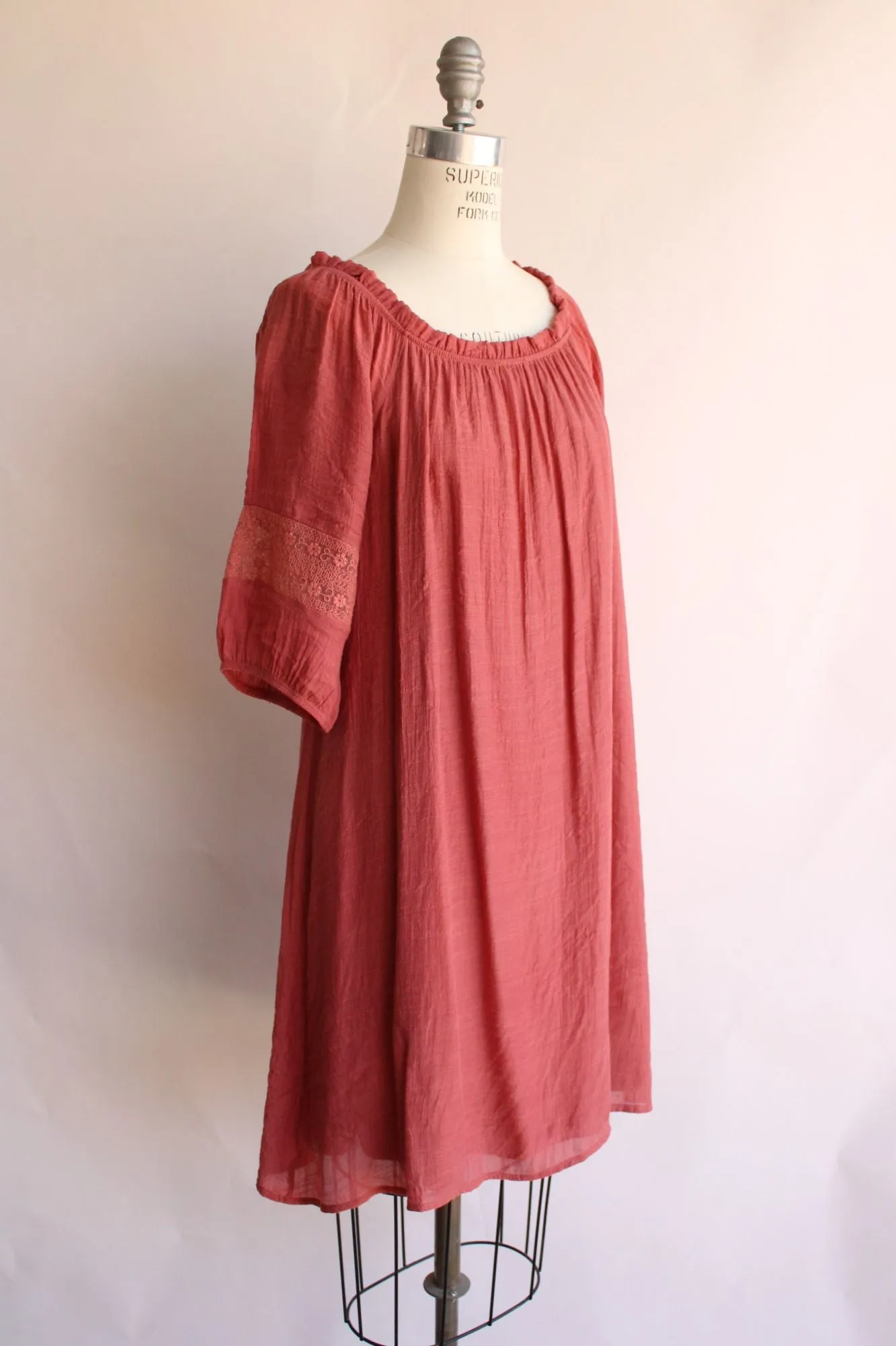 Naif Womens Salmon Pink Boho Style Peasant Dress, Size PL