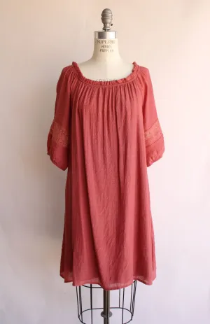 Naif Womens Salmon Pink Boho Style Peasant Dress, Size PL