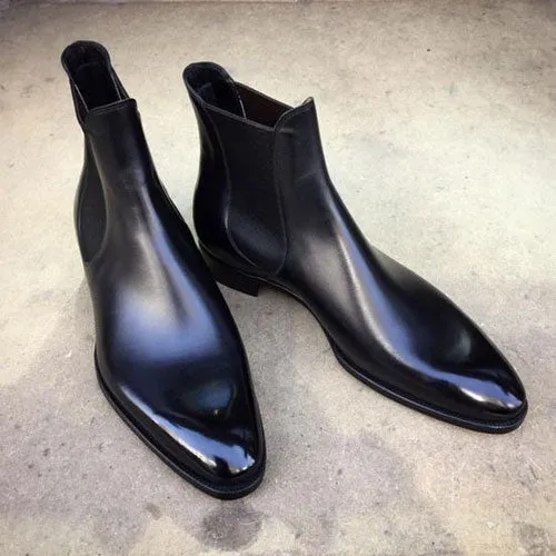 New Handmade Black Leather Chelsea style Boots, men Dress ankle Boot For Men's