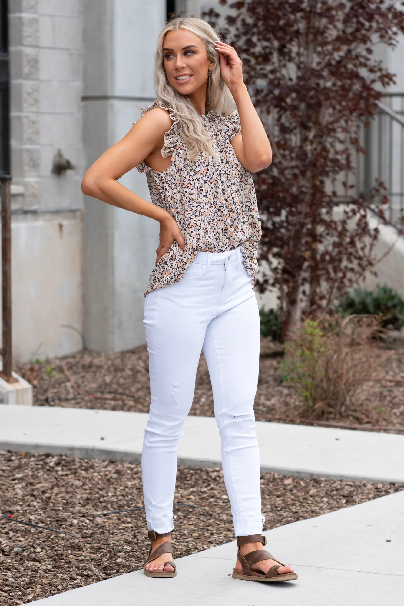 Optic White Cuffed High Rise Skinny