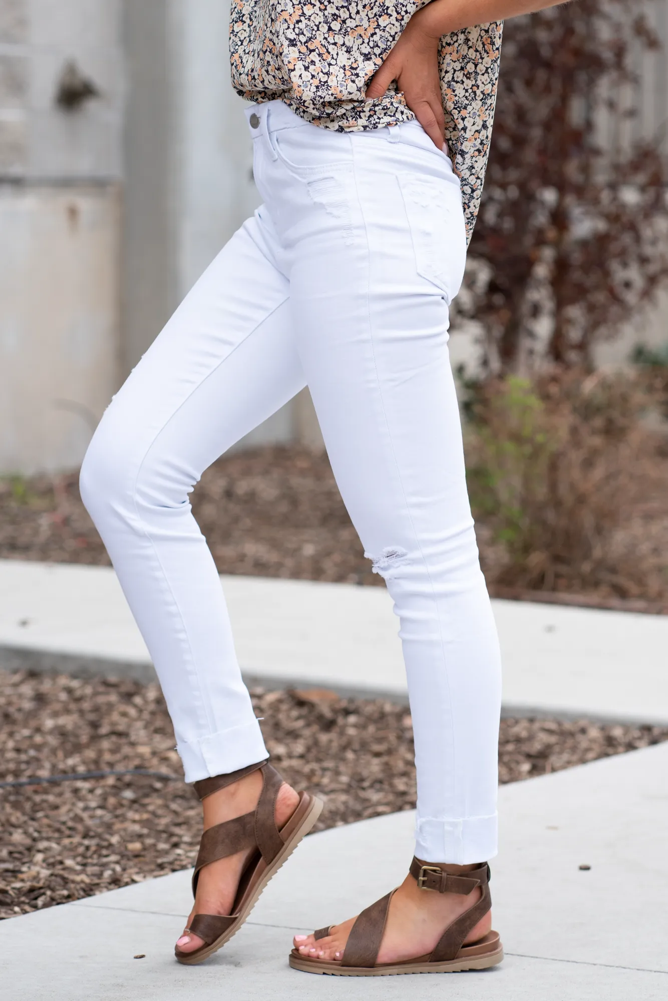 Optic White Cuffed High Rise Skinny