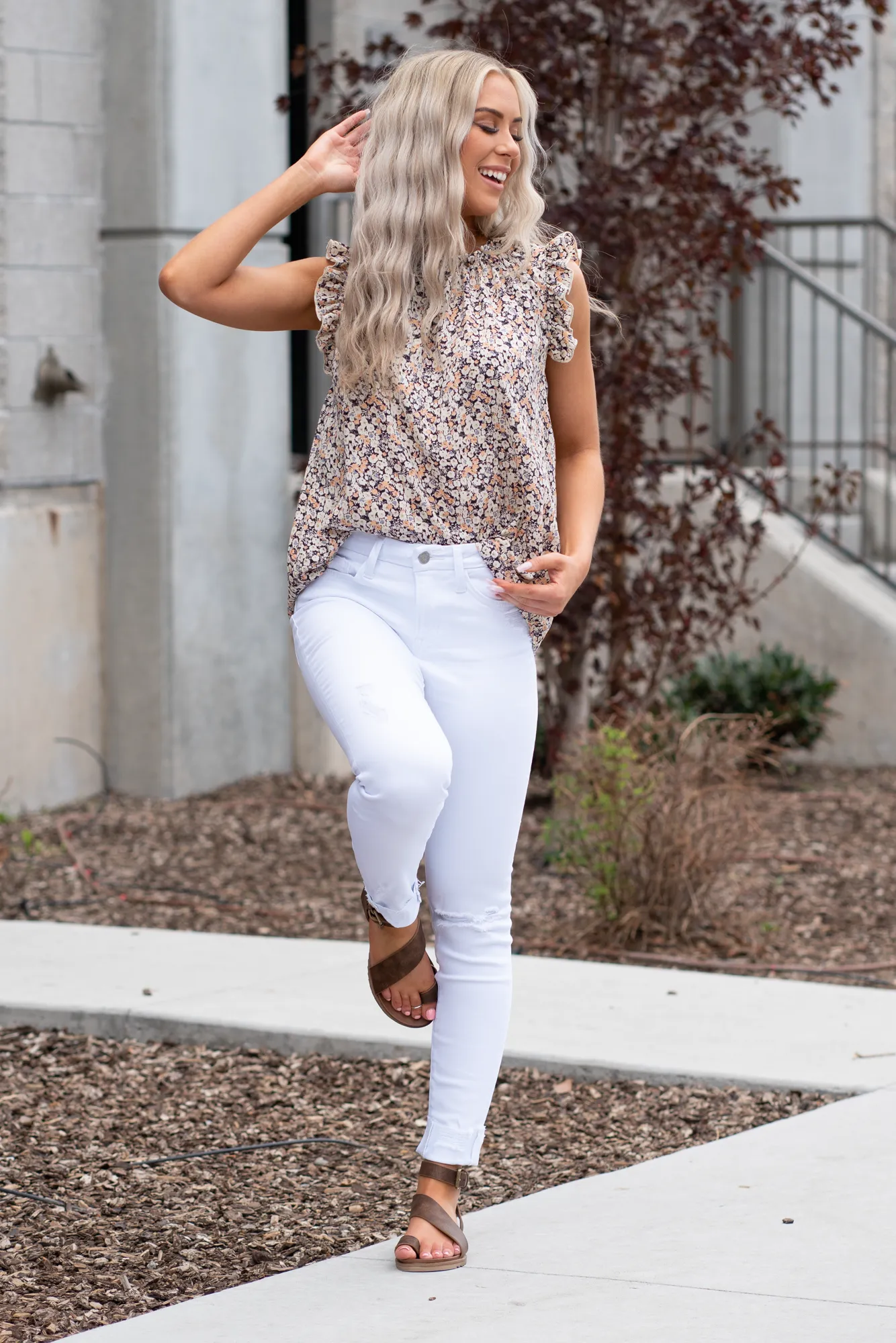 Optic White Cuffed High Rise Skinny