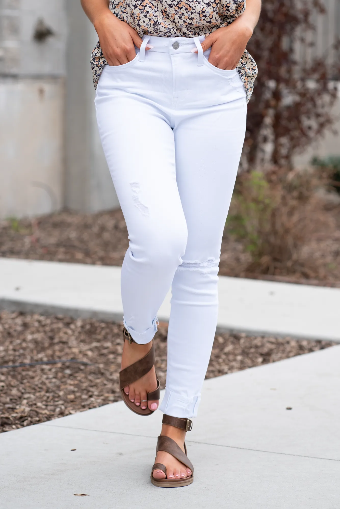 Optic White Cuffed High Rise Skinny