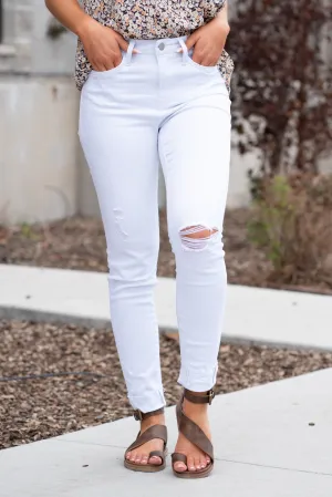 Optic White Cuffed High Rise Skinny