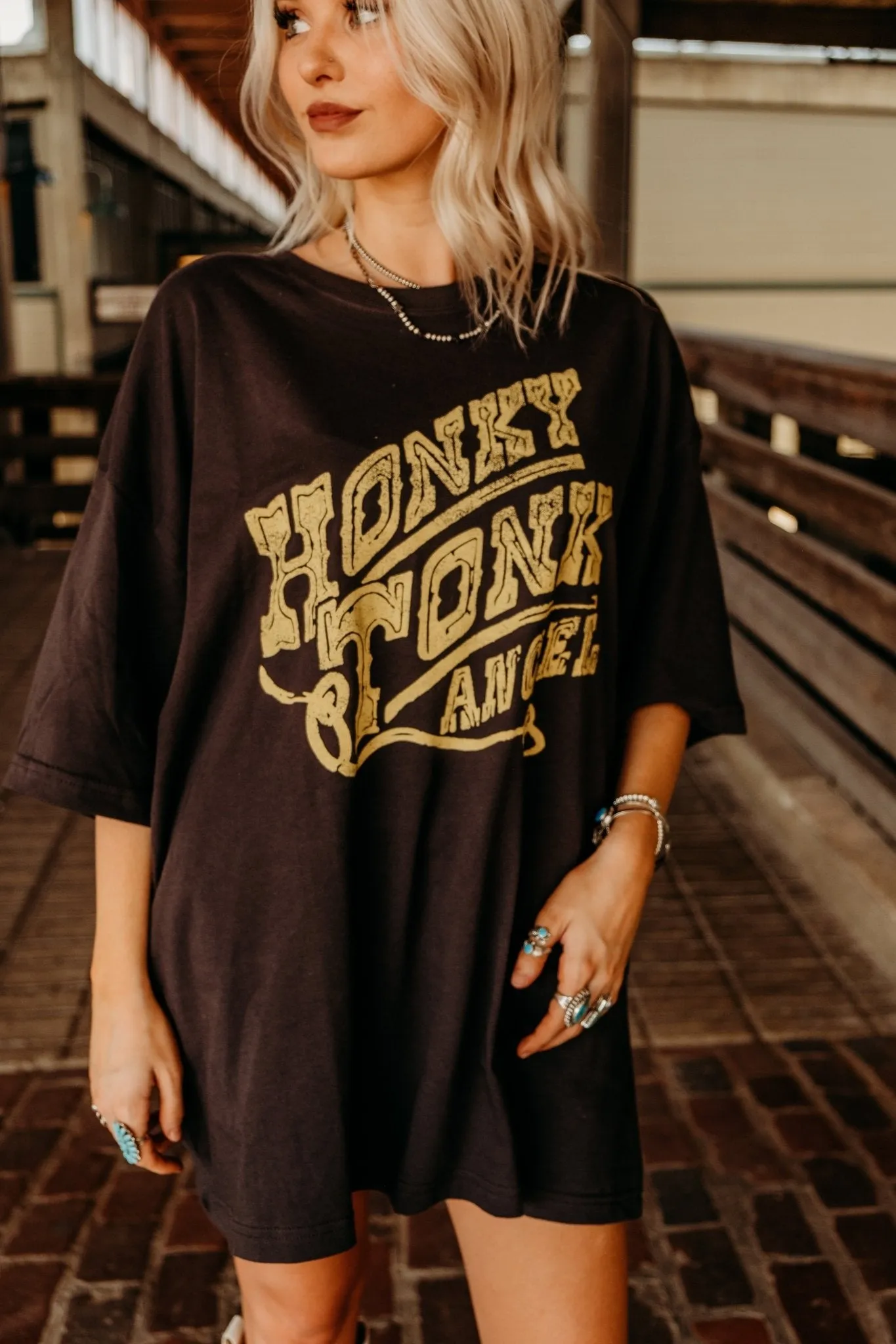 Oversized Honky Tonk Angel Graphic Tee