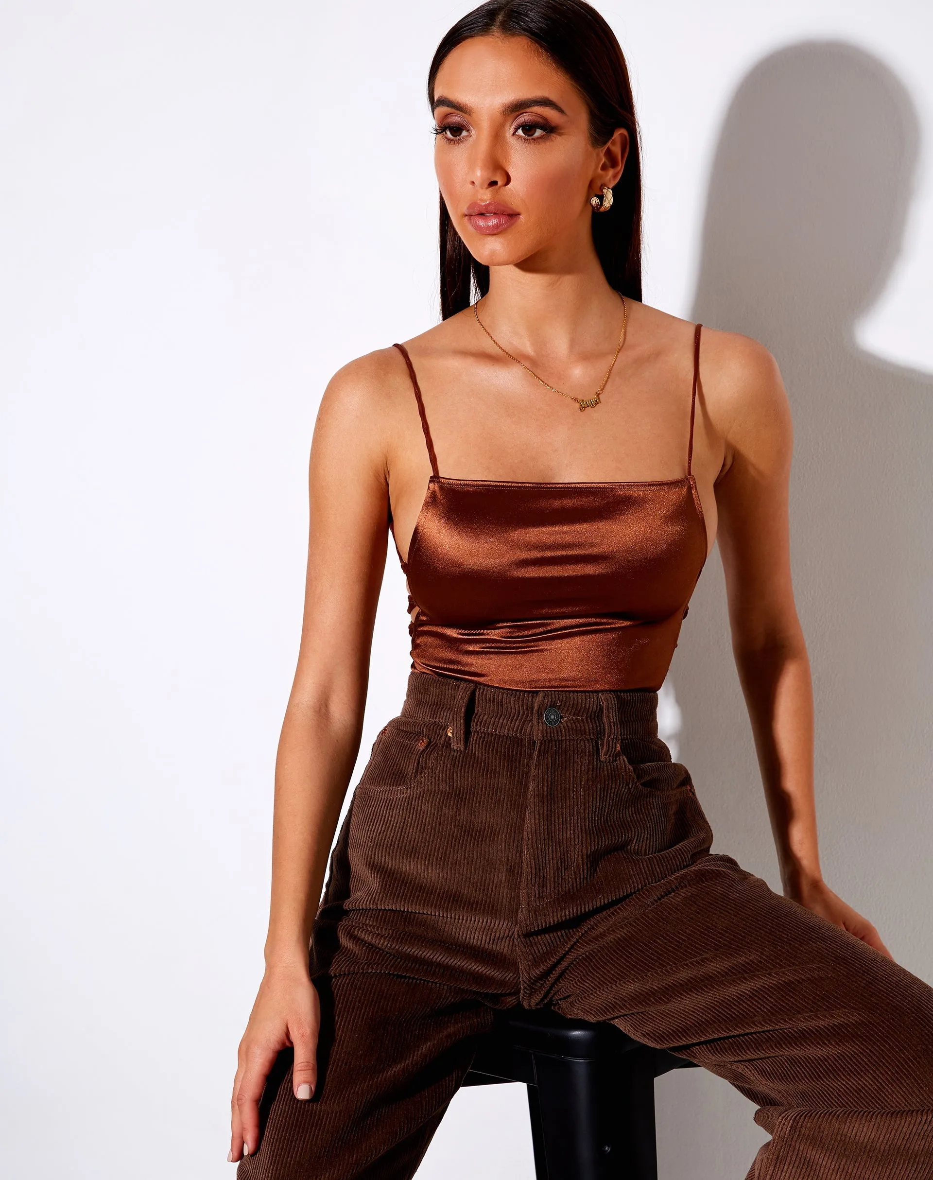 Ozka Crop Top in Satin Chocolate