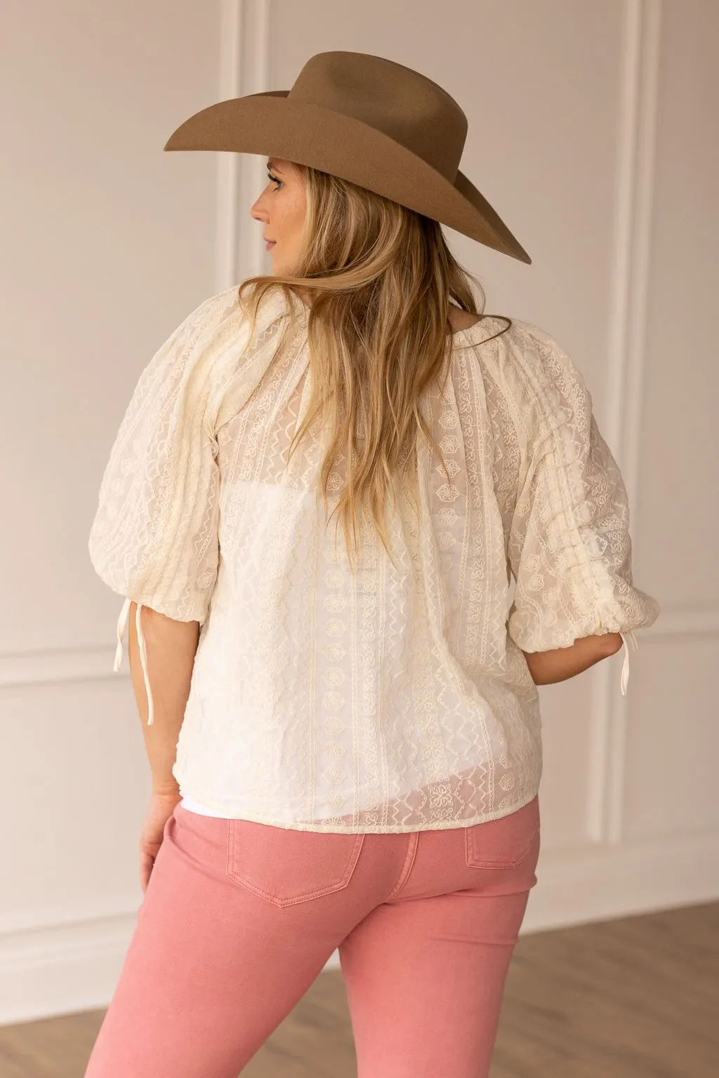 Peasant Blouse with Belt, White Sands