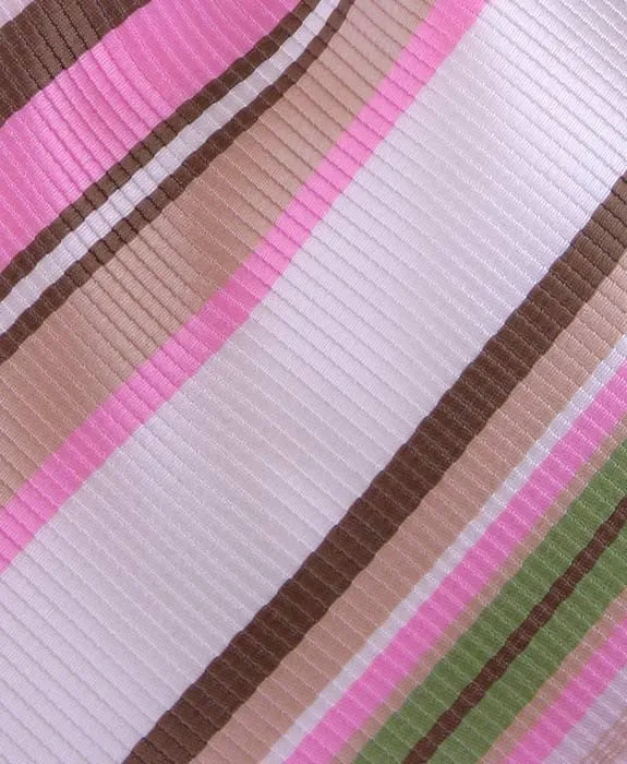 Pink, Brown, Green Striped 4" Wide Necktie