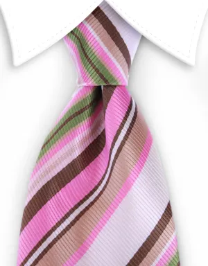 Pink, Brown, Green Striped 4" Wide Necktie