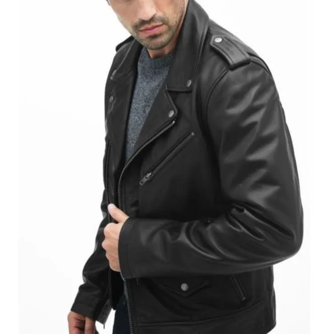 Premium Quality Men Black Biker Pure Leather Jacket, Black Leather Jackets