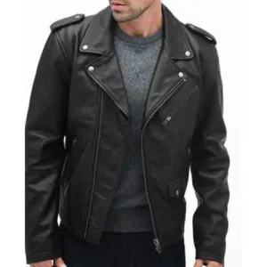 Premium Quality Men Black Biker Pure Leather Jacket, Black Leather Jackets