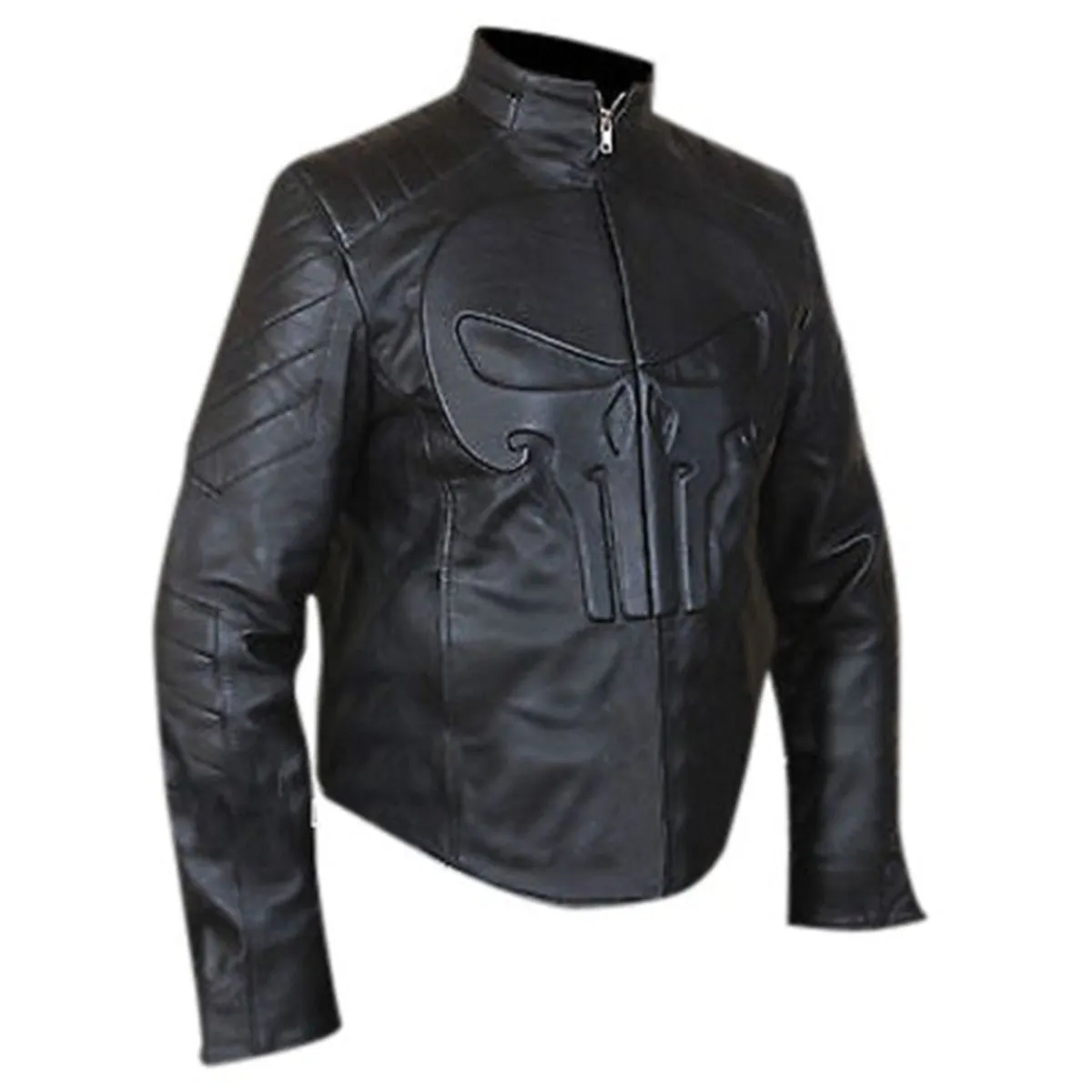 Punisher Skull Embossed Black Leather Jacket