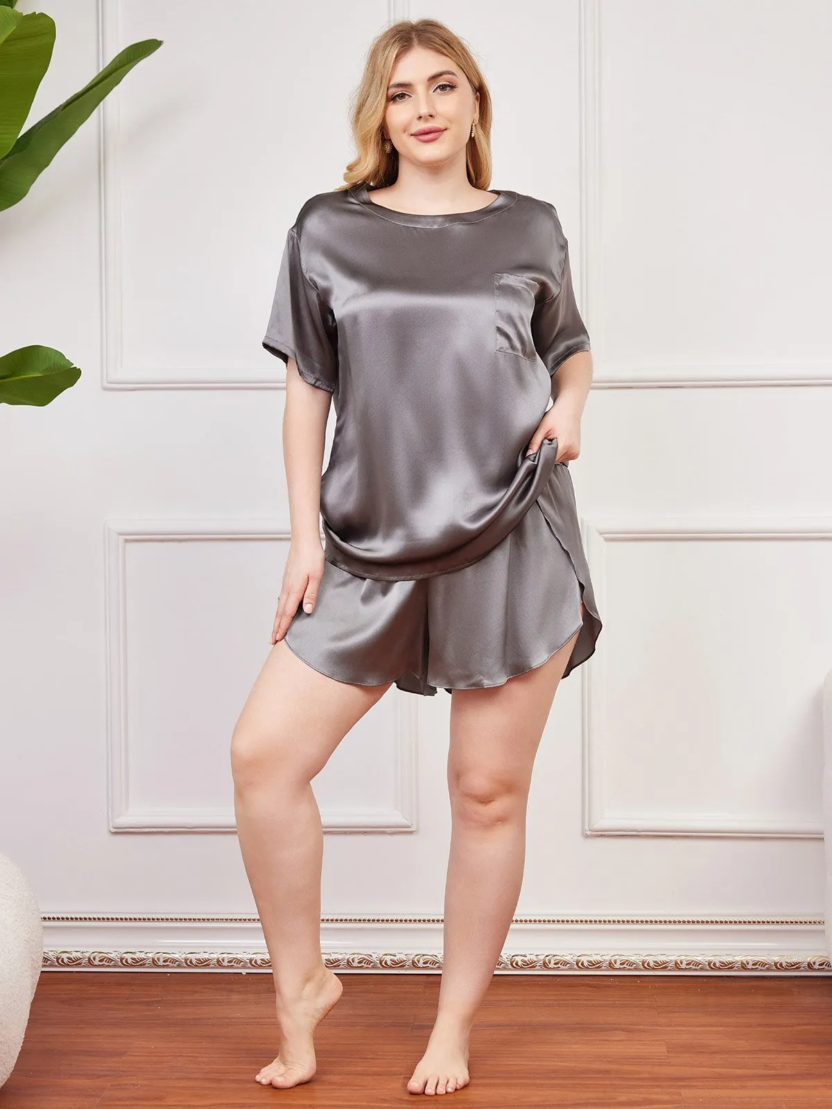 Pure Silk Solid Color Women's Plus Size Pyjamas