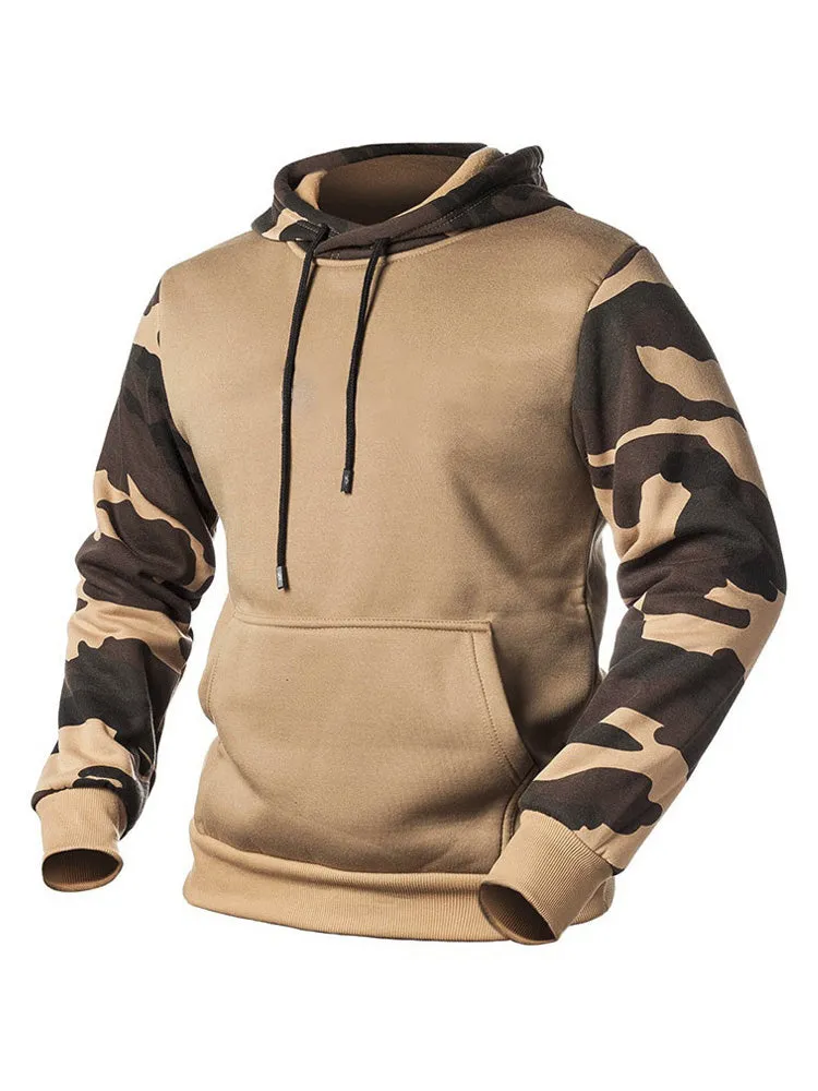 Retro Camouflage Color-Blocking Hoodies