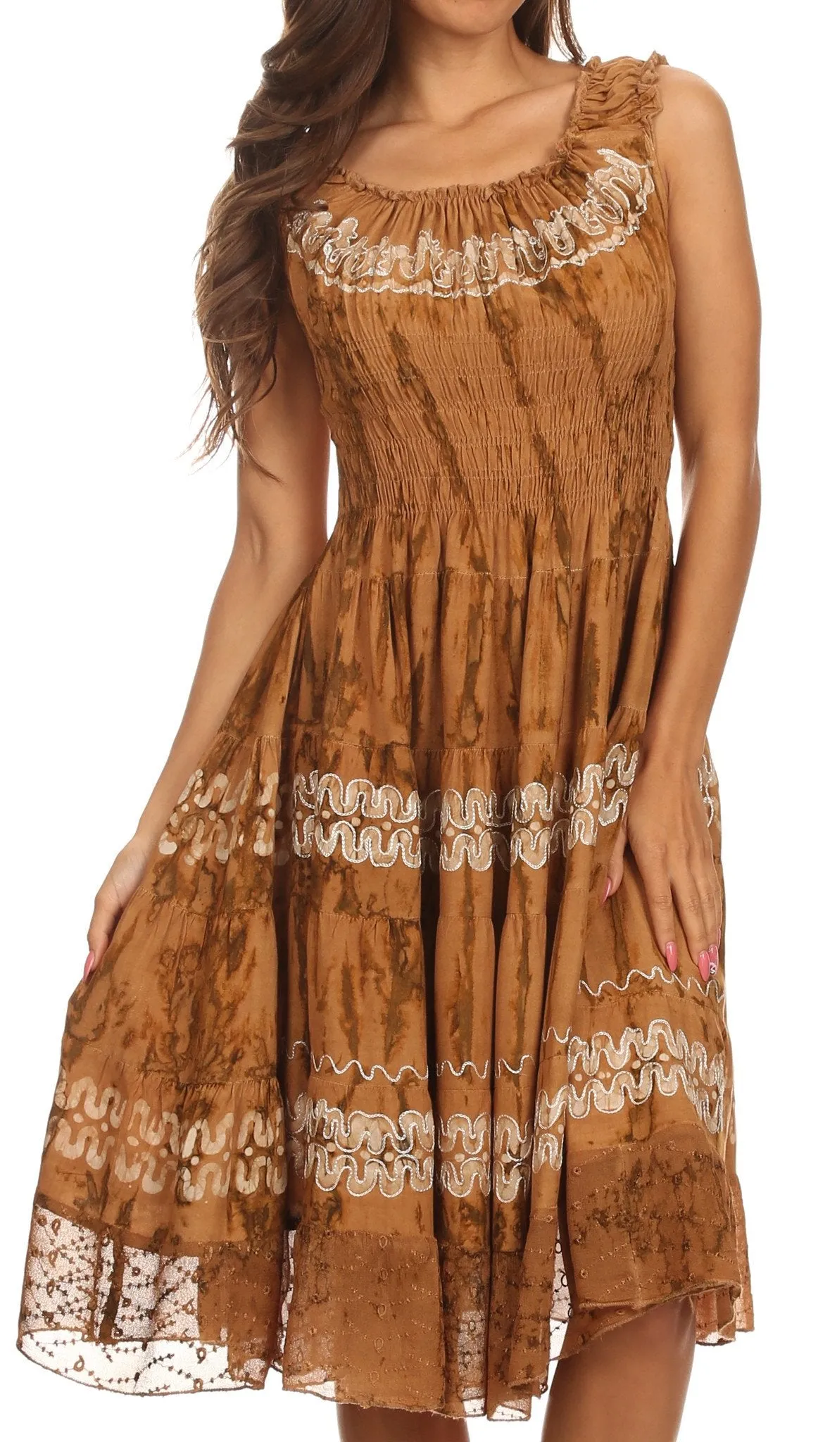 Sakkas Delilah Gypsy Boho Peasant Batik Dress