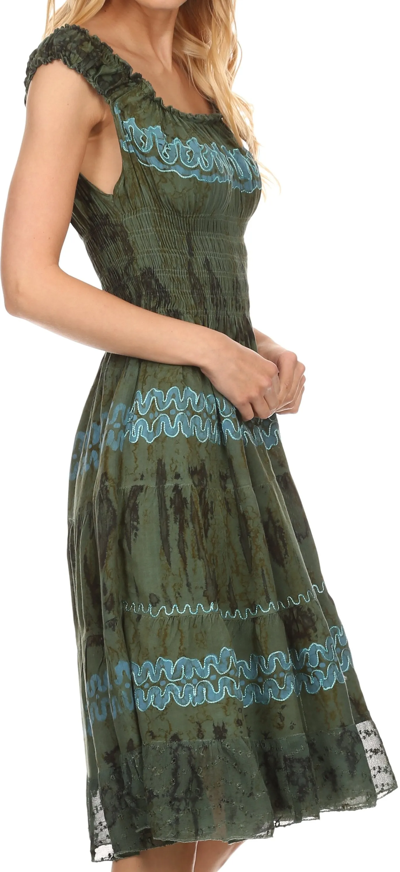 Sakkas Delilah Gypsy Boho Peasant Batik Dress