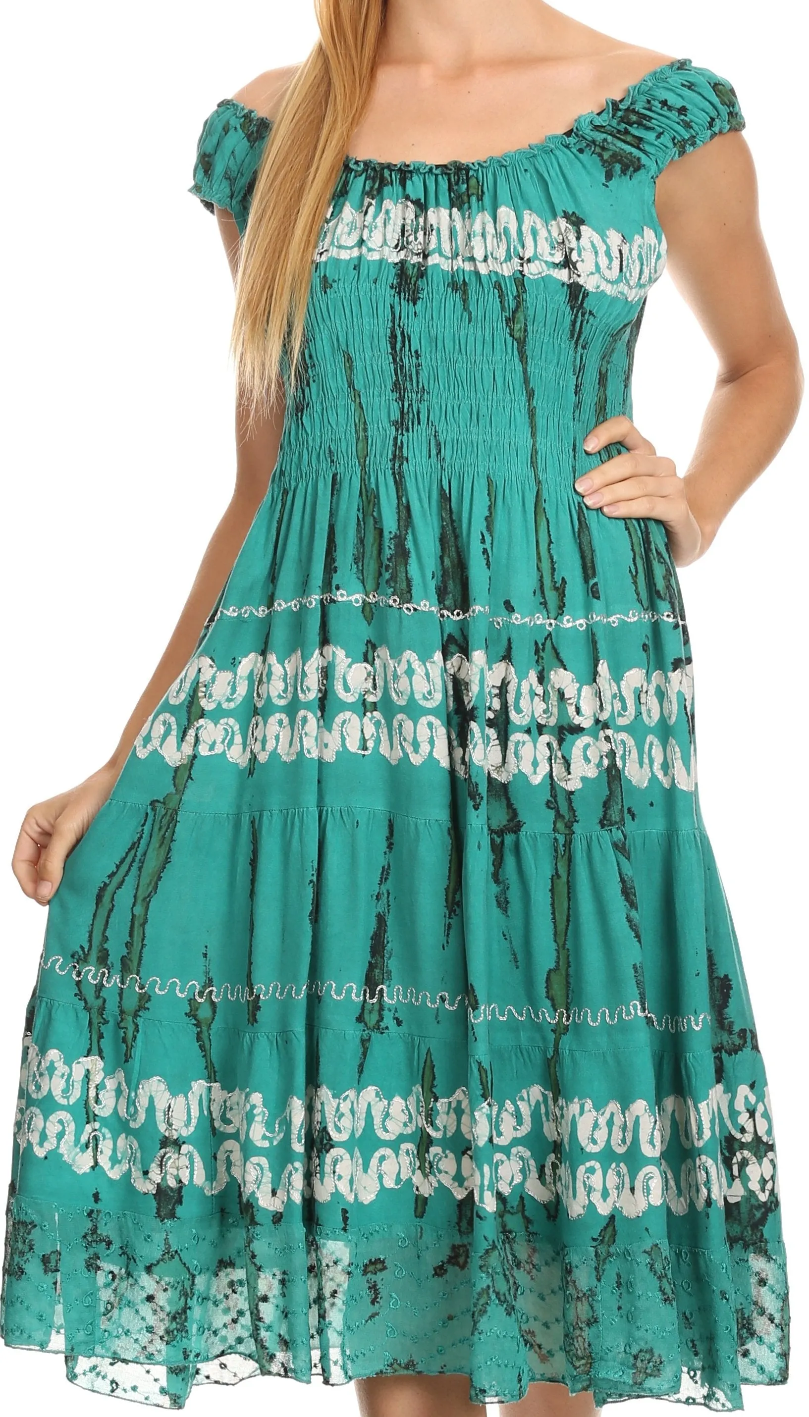 Sakkas Delilah Gypsy Boho Peasant Batik Dress