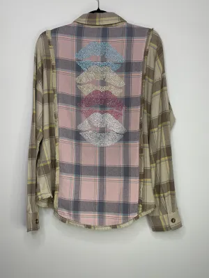 Shirt, Flannel Pink Plaid, Lips Line Up