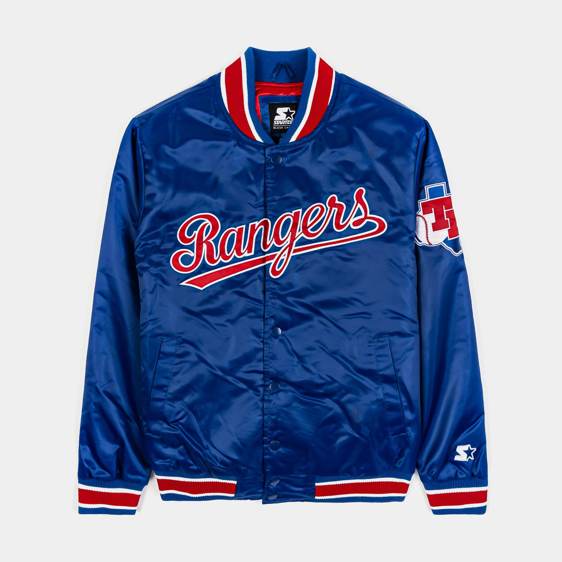 Shoe Palace Exclusive Texas Rangers Satin Bomber Mens Jacket (Blue/Red)