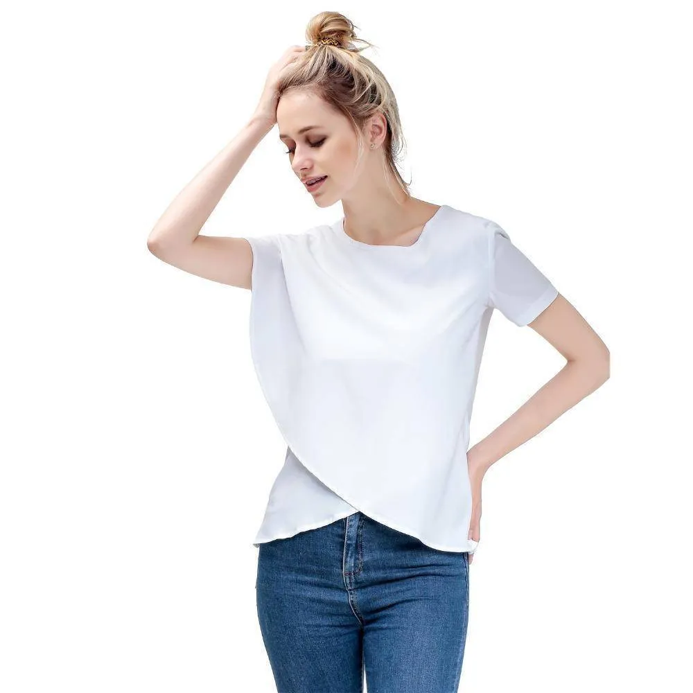 Short Sleeve White Chiffon Blouses Women Clothing Summer Woman Casual Blouse New Women Shirts female  (US 6-14)