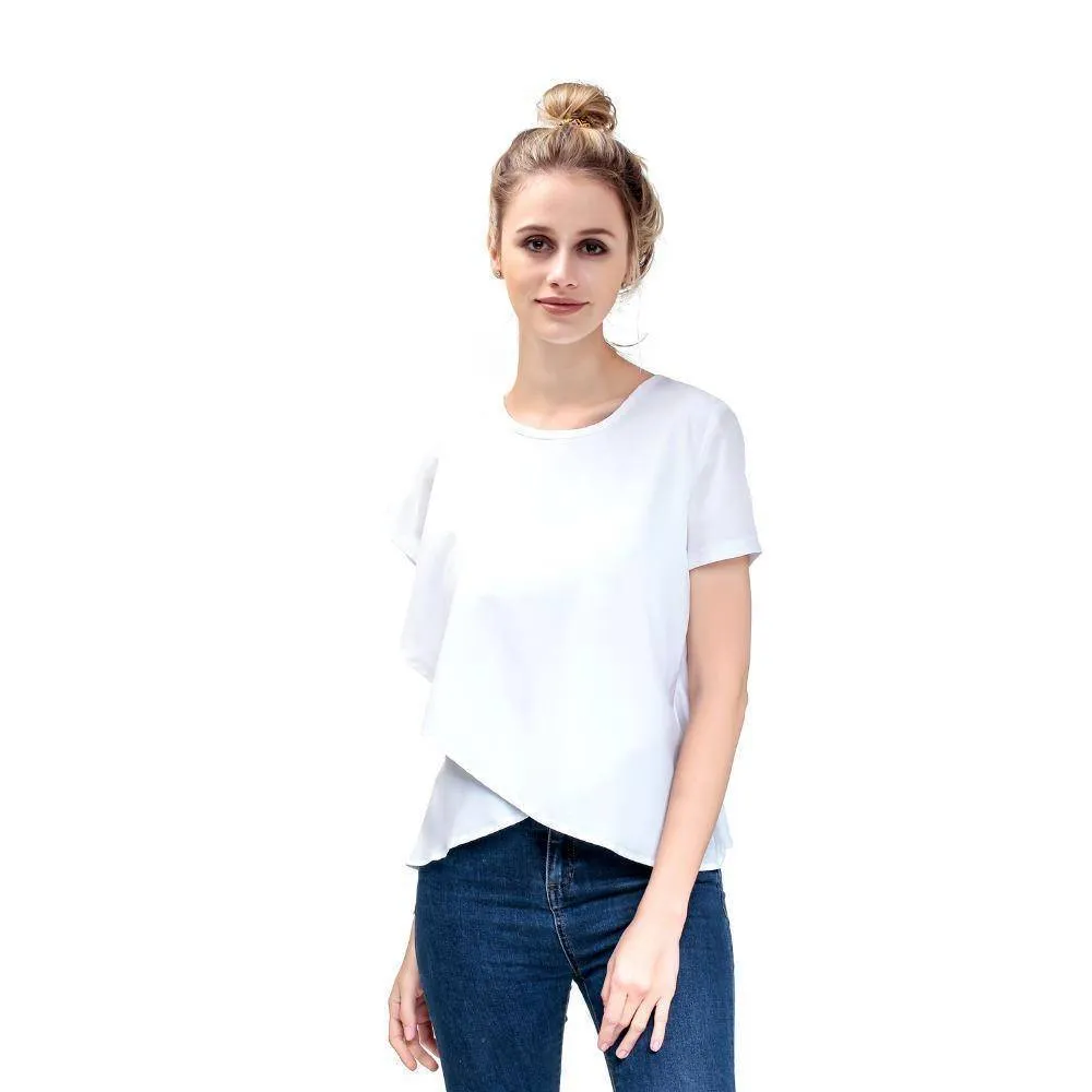 Short Sleeve White Chiffon Blouses Women Clothing Summer Woman Casual Blouse New Women Shirts female  (US 6-14)