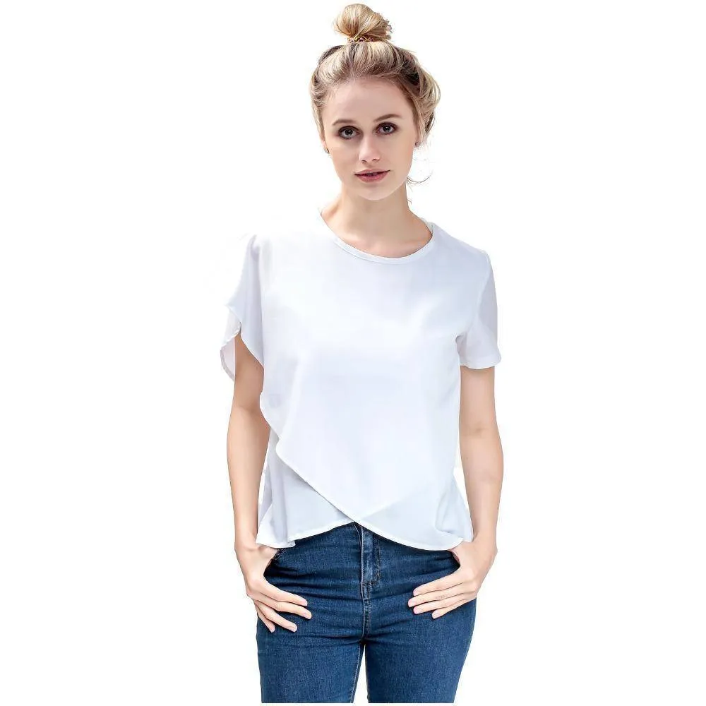 Short Sleeve White Chiffon Blouses Women Clothing Summer Woman Casual Blouse New Women Shirts female  (US 6-14)