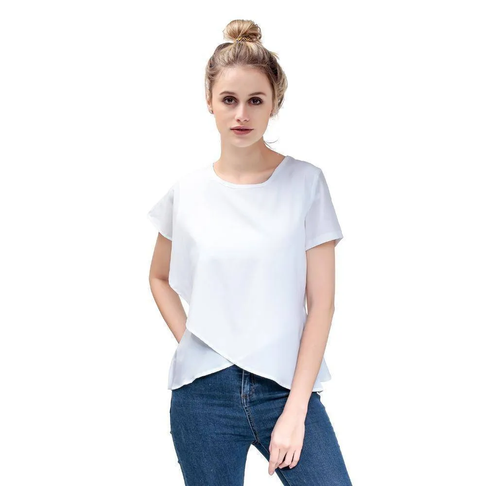 Short Sleeve White Chiffon Blouses Women Clothing Summer Woman Casual Blouse New Women Shirts female  (US 6-14)