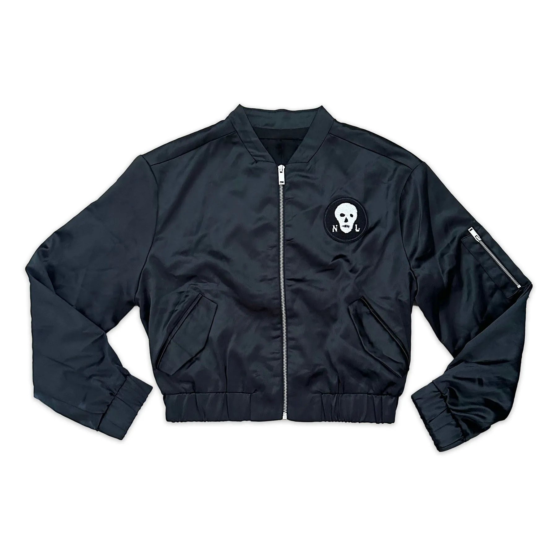 Skull Patch Satin Bomber Jacket