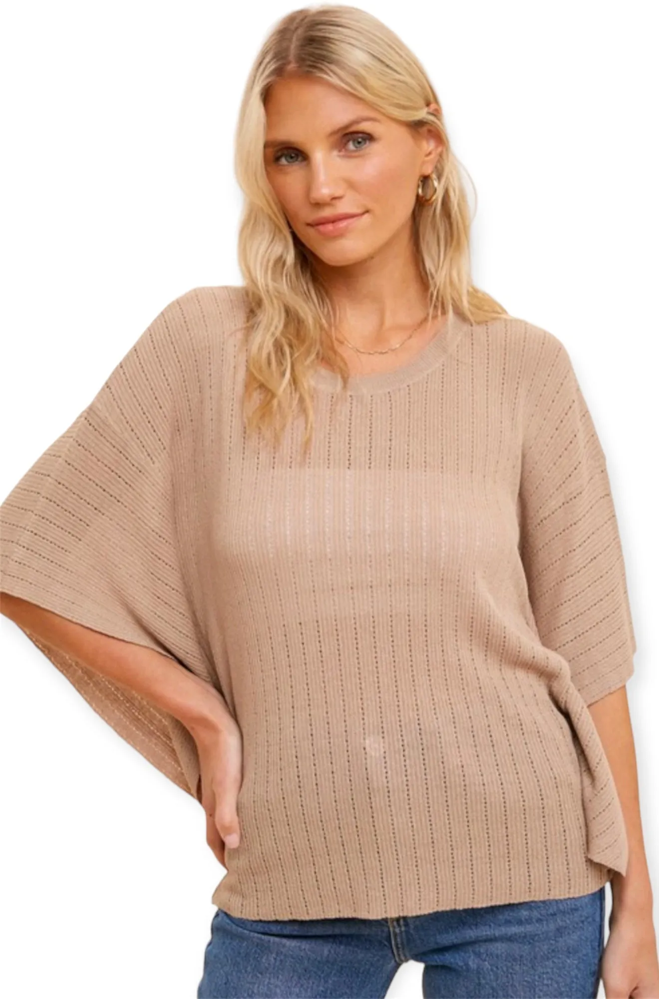 Soft Pointelle Oversized Lightweight Blouse