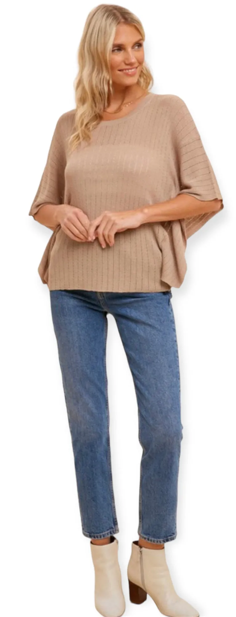 Soft Pointelle Oversized Lightweight Blouse