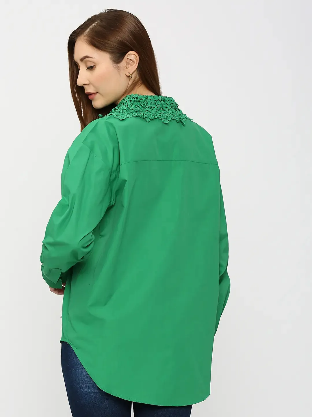 Spykar Women Green Regular Fit Cotton Plain Loose Shirts