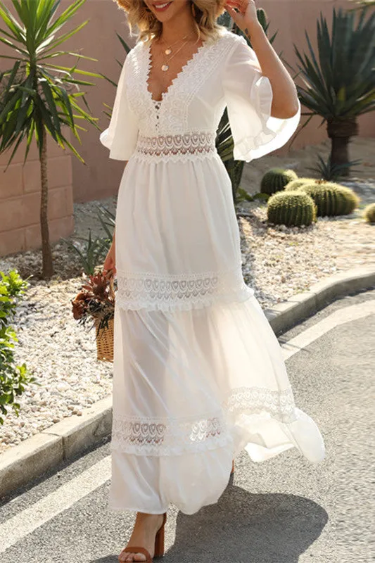 Stitching Embroidery Bohemian Maxi Dress