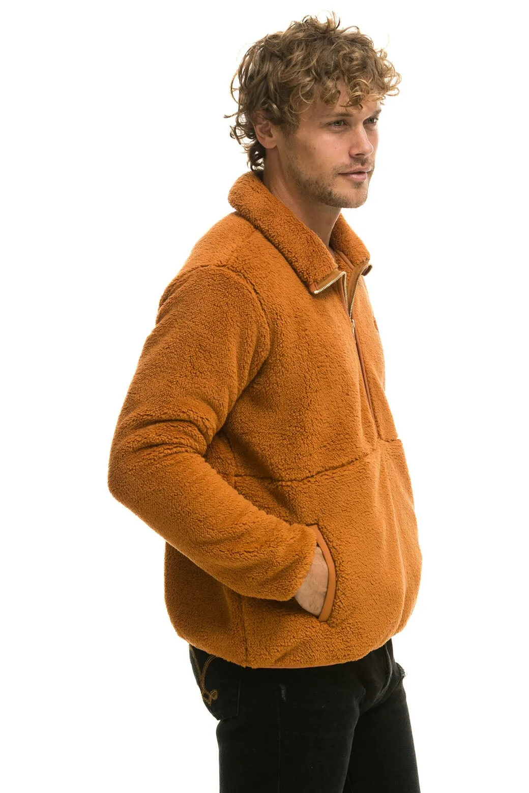 TEDDY UNISEX HALF ZIP JACKET - WHISKEY