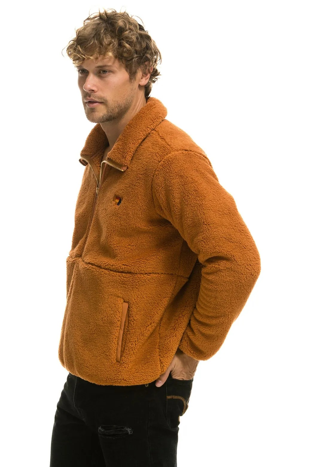 TEDDY UNISEX HALF ZIP JACKET - WHISKEY