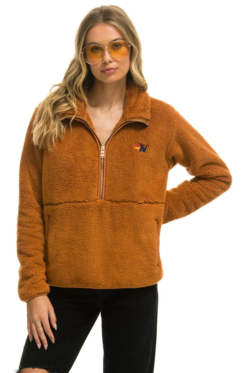 TEDDY UNISEX HALF ZIP JACKET - WHISKEY