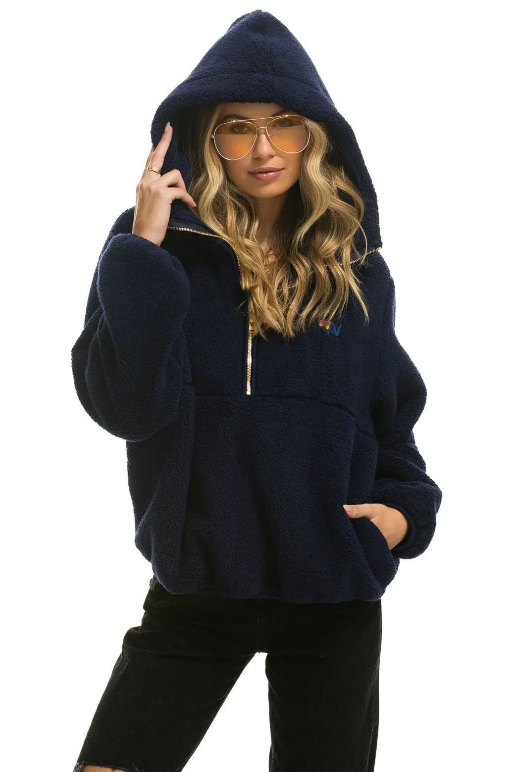 TEDDY UNISEX HOODED HALF ZIP JACKET - NAVY