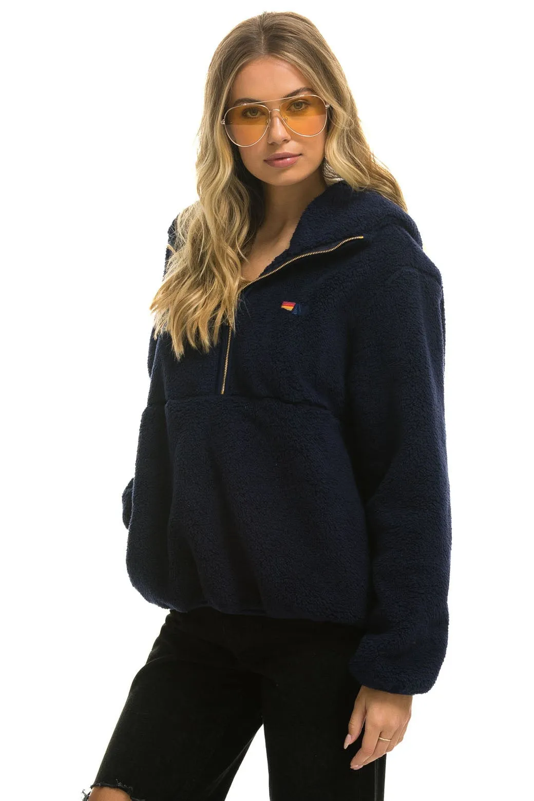 TEDDY UNISEX HOODED HALF ZIP JACKET - NAVY